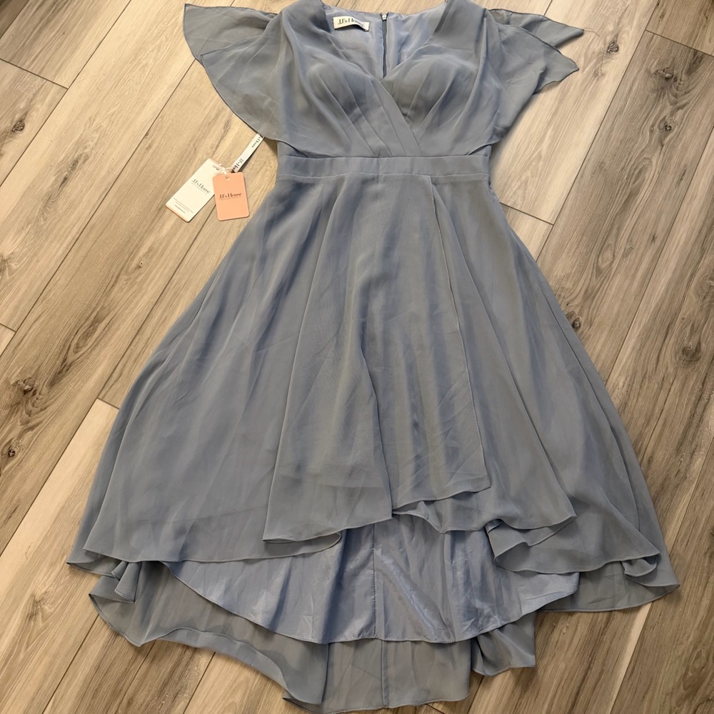 JJ's House Dusty Blue Chiffon Midi Dress Size 10 Bridesmaid - Picture 3 of 13